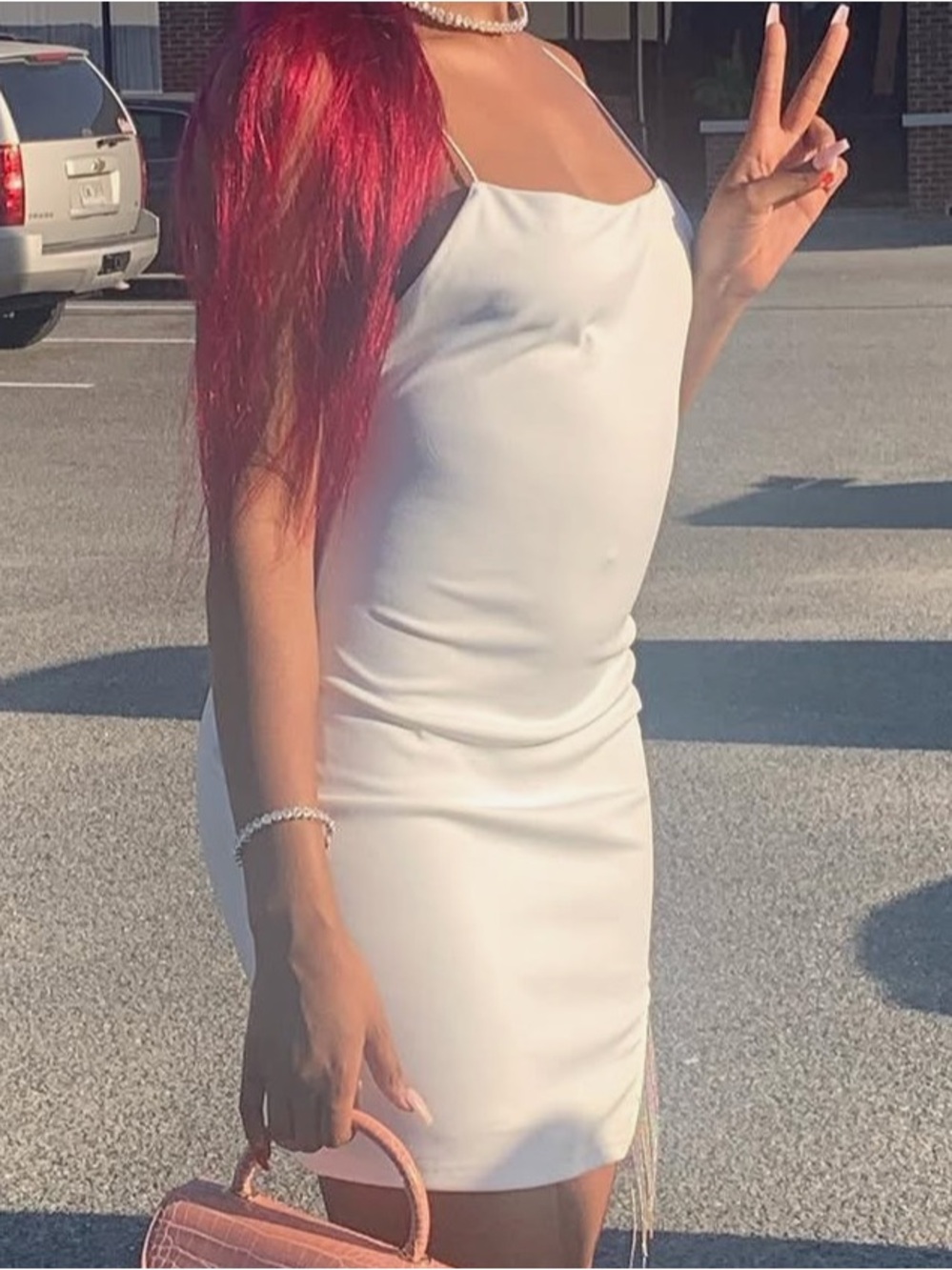 SHEIN White Asymmetric Rhinestone Fringe Mini Dress - Picture 2 of 3